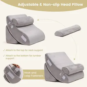 Costway 4pcs Bed Wedge Pillow Set Adjustable Bed Wedge Memory Foam Pillow Washable Cover