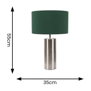 ValueLights Lexy Brushed Chrome Touch Table Lamp with Forest Green Drum Shade