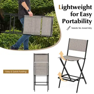 Costway Set of 2 Outdoor Bar Chair Folding Bar Height Stool with Metal Frame & Footrest