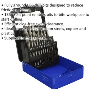 19-Piece HSS Drill Bit Set with Split Point Tips - Precision Sizes from 1mm to 10mm