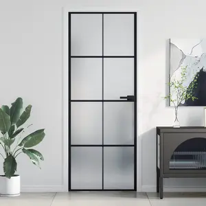 Berkfield Interior Door Slim Black 76x201.5 cm Tempered Glass and Aluminium