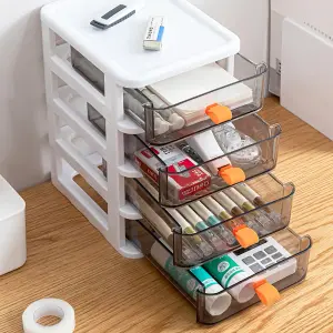 White 4-Tier Plastic Desktop Stationery Cosmetic Storage Box Drawer Organizer with Handle