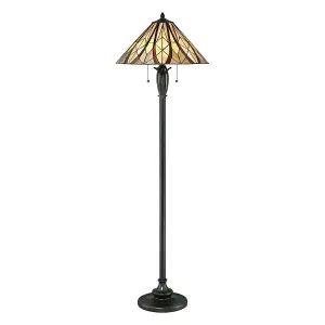 Elstead Victory Tiffany Floor Lamp, Valiant Bronze, E27