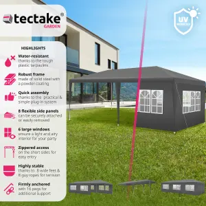 Gazebo Elasa - 9 x 3 m, with 8 side panels, weather & UV-resistant - grey