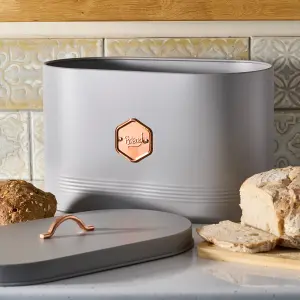 Cooks Professional Kitchen Storage Bread Bin With Nameplate Grey / Copper