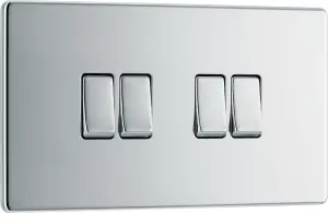 BG FPC44 Nexus Screwless Flat-Plate Quad Light Switch Polished Chrome 2 Way 10A