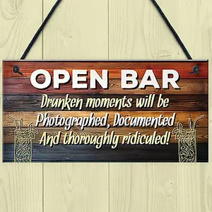 Red Ocean OPEN BAR Sign Novelty Home Bar Sign Pub Man Cave Sign Funny Bar Signs And Plaques Gift Friendship Gift For Him Her