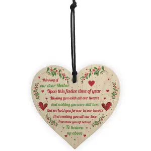 Mum Memorial Christmas Decoration Wooden Hanging Heart In Memory Plaque Gift For Mum