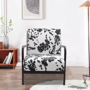 Wood Frame Black and White Spots Velvet Upholstered Recliner Chair Armchair