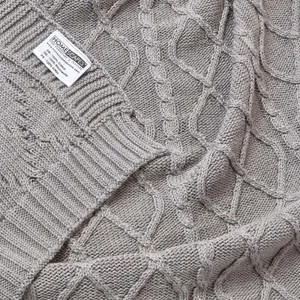 Homescapes Grey Diamond Cable Knit Cotton Throw, 130 x 170 cm