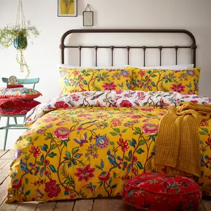 Rufus Cotton Blend, Polyester Floral Duvet Cover Set with Pillowcases Yellow / Super King - 2 Standard Pillowcases