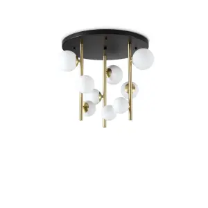 Ideal Lux Perlage 9 Light Globe Ceiling Light Brass, White Glass Shade