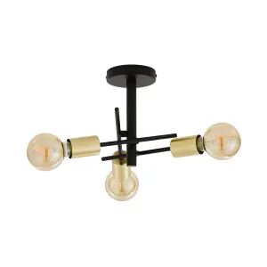 Litecraft Sparro Black 3 Arm Semi-Flush Ceiling Light