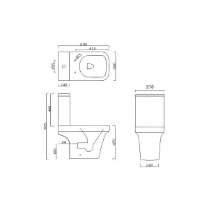 Rinse Bathrooms Designer White Ceramic Closed Coupled Bathroom Toilet, Seat, Pan & Cistern