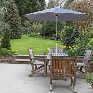 GlamHaus Tilting Garden Parasol Table Umbrella 2.7M with Crank Handle, UV40 Protection, Free Protection Cover - Light Grey