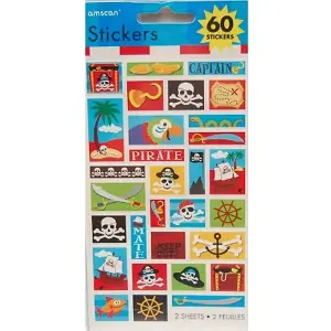 Amscan Pirate Treasure Stickers (Pack of 60) Multicoloured (One Size)