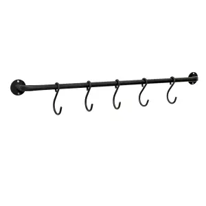 Melody Maison Black Industrial Wall Mounted Rail with 5 Storage Hooks