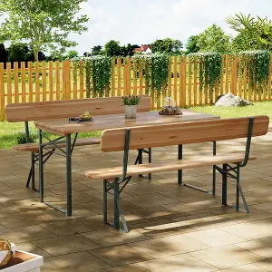 3Pcs Contemporary Outdoor Folding Metal Wood Garden Patio Bistro Table and Bench Set