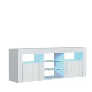 Pulse TV Unit 145cm White with High Gloss Doors and LED Lighting - Creative Furniture