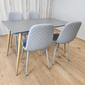 Dining Table and 4 Chairs With Bench Oak Effect Wood 4 Grey Leather Chairs Dining Room