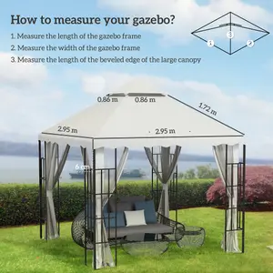 Outsunny 3m x 3m Gazebo Canopy Replacement Cover, 2-Tier Gazebo Roof, Cream