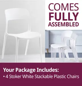 Hallowood Furniture Stoker White Stackable Plastic Chairs (CHA201-WHI) x 4