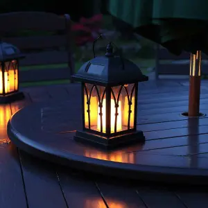 Festive Lights Solar Powered Flickering Amber LED Candle Lantern, 17.5cm