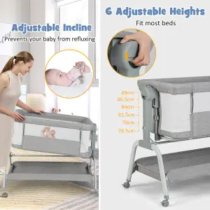 Costway Baby Bedside Crib Newborn Infant Sleeper Bassinet Cot Bed w/ 6 Adjustable Height