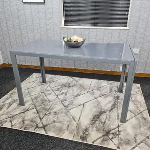 Dining Table Grey Glass Kitchen Place for 6 Seats, Dining Table Only (Grey H 75 x L 134 x W 70 cm)