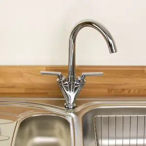 Astini Saturn Chrome Plated Twin Handle Swivel Spout Kitchen Sink Mixer Tap