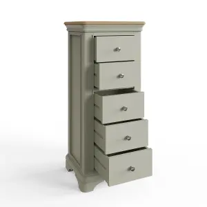 Large 5 Drawer Chest Of Drawers Solid Oak Sage Green Painted Finish Ready Assembled