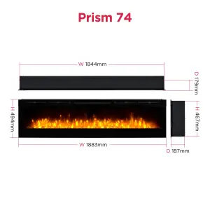 Dimplex Prism 74 1.1kW Gloss Black Glass effect Electric Fire (H)457mm (W)1844mm (D)187mm