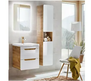 Bathroom Set 500mm Vanity Sink Cabinet Tallboy Unit White Gloss Oak Effect Aruba