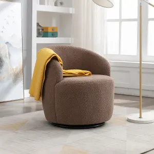 Teddy Fabric Swivel Accent Armchair Barrel Chair With Black Powder Coating Metal Ring, Coffee