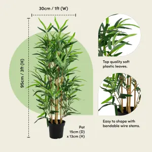 Blooming Artificial - 95cm / 3ft Faux Bamboo Tree with Pot - Indoor House Plant