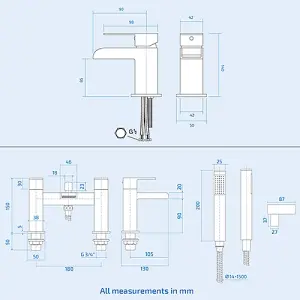 Nes Home Ozone Waterfall Tap Set Basin Mono & Bath Shower Mixer