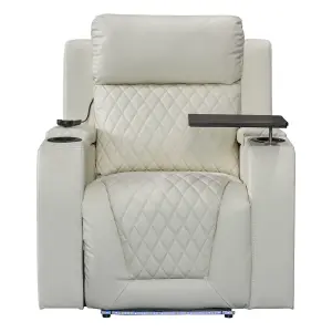 Electric Recliner Armchair & Cinema Seat with Massage in Cream Leather Aire - Venice Series One