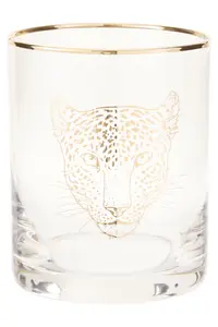 Interiors by Premier Loepard Print Glass Tumbler, Handcrafted 380ml Tall Tumbler Glassware, Safari-Inspired Tumbler For Wine