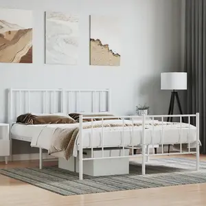 Berkfield Metal Bed Frame with Headboard and Footboard White 150x200 cm 5FT King Size