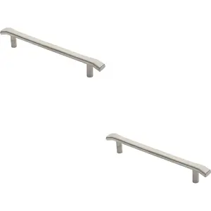 2x Flat Bar Pull Handle with Chamfered Edges 300mm Fixing Centres Satin Steel