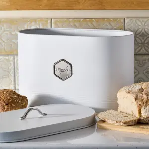 Cooks Professional Kitchen Storage Bread Bin With Nameplate White / Silver