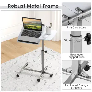 Costway Mobile Laptop Stand C-shaped Tray Table Computer Workstation w/ Lockable Casters