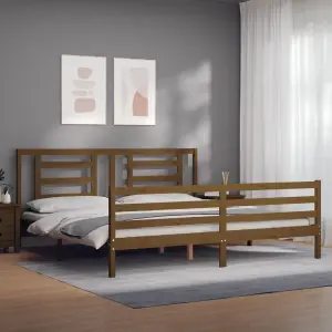 Berkfield Bed Frame with Headboard Honey Brown 200x200 cm Solid Wood