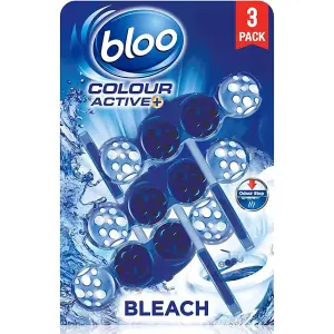 Bloo Colour Active Toilet Rim Block Blue Bleach Anti-Limescale 150gm x 3