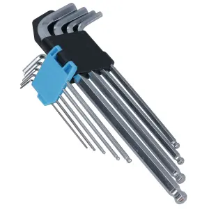 9pc Metric Ball Ended Allen Hex Keys Extra Long With Holder 1.5mm - 10mm