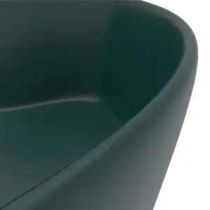 Berkfield Luxury Wash Basin with Overflow Matt Dark Green 36x13 cm Ceramic