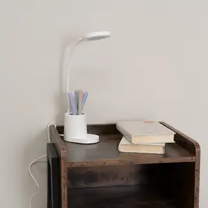 ValueLights Marco White Rechargeable Goose Neck Dimmable Desk Lamp with Pen Holder Dimmable Flexible Reading Task Light