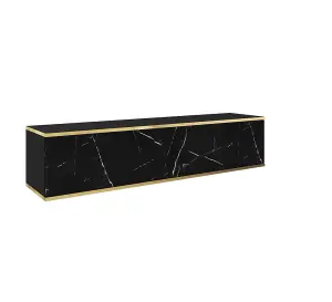 Stylish Oro Floating TV Cabinet H300mm W1350mm D320mm in Black Marble - Chic Entertainment Solution