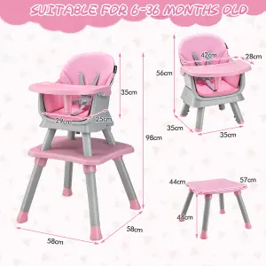 Costway 6-in-1 Baby High Chair Infant Feeding Chair Kids Stool w/Removable Tray & Cushion