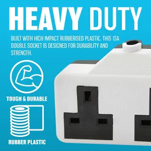 Heavy Duty 2 Gang Double Rubber Extension Socket 13Amp Mains